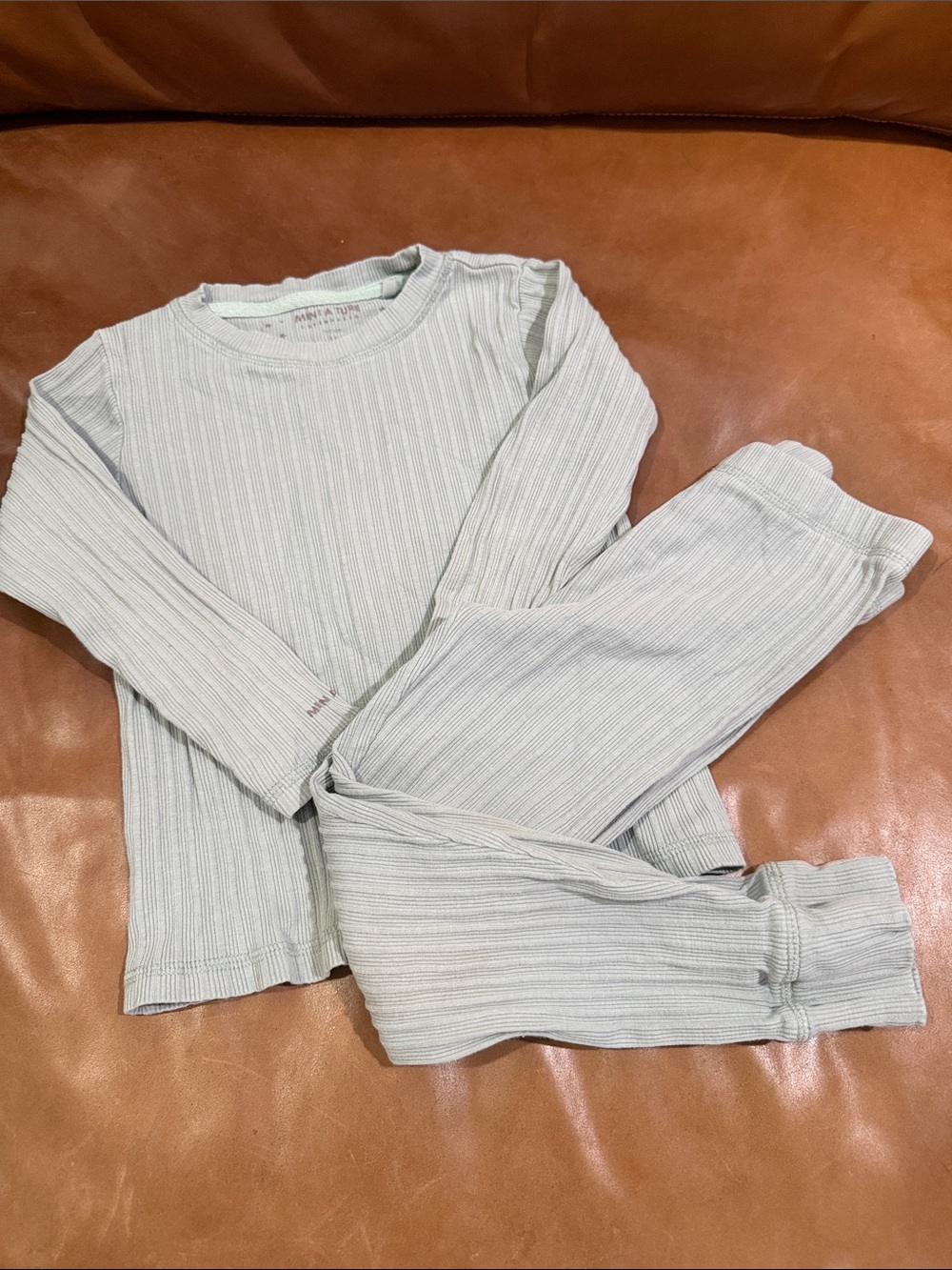 Mini A Ture Mint Ribbed Long Sleeve Top and Pants Set